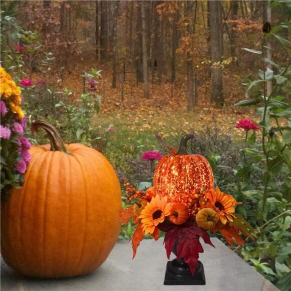 15 Inch Lighted Pumpkin Fall Table Decoration Indoor Outdoor Table - Picture 2 of 7